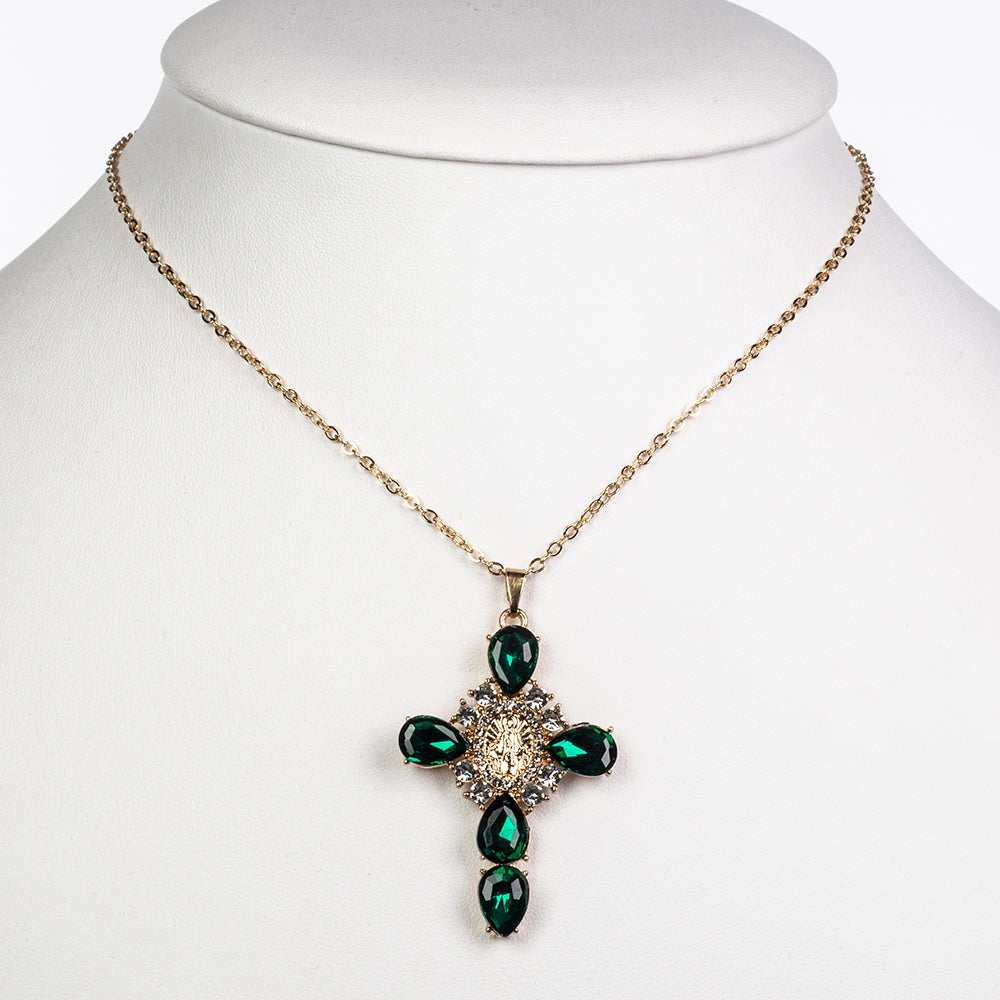 Pozlacená slitina - Náhrdelník se Zeleným Emporia® Křišťálem a Bílým Emporia® Křišťálem - Karátové číslo: 11.8. přibližná hmotnost: 9.5 gramů 2 