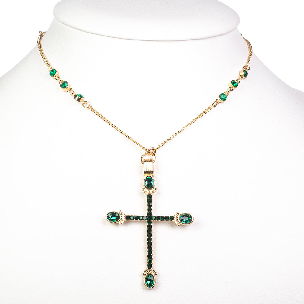 Pozlacená slitina - Náhrdelník se Zeleným Emporia® Křišťálem - Karátové číslo: 6.8. přibližná hmotnost: 10 gramů ( Náhrdelník+Přívěsek )