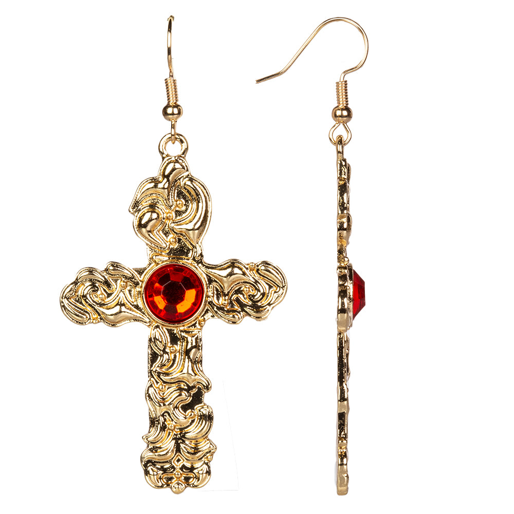 Pozlacená slitina - Sada s Červeným Emporia® Křišťálem a Bílým Emporia® Křišťálem - Karátové číslo: 122.5. přibližná hmotnost: 5 gramů ( Náhrdelník+Náušnice+Přívěsek ) 2 