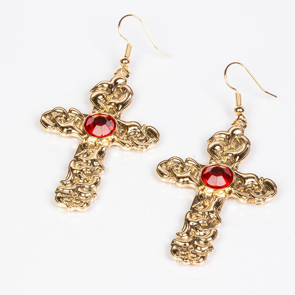 Pozlacená slitina - Sada s Červeným Emporia® Křišťálem a Bílým Emporia® Křišťálem - Karátové číslo: 122.5. přibližná hmotnost: 5 gramů ( Náhrdelník+Náušnice+Přívěsek ) 3 