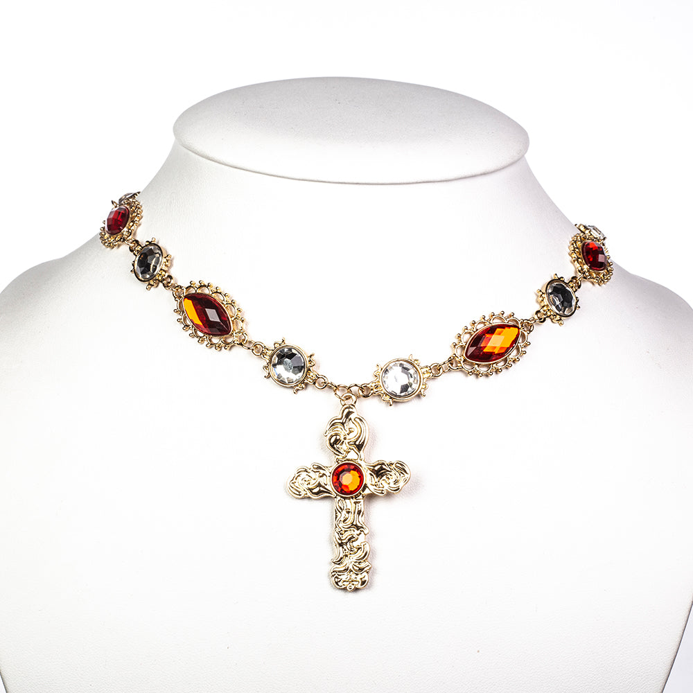 Pozlacená slitina - Sada s Červeným Emporia® Křišťálem a Bílým Emporia® Křišťálem - Karátové číslo: 122.5. přibližná hmotnost: 5 gramů ( Náhrdelník+Náušnice+Přívěsek )