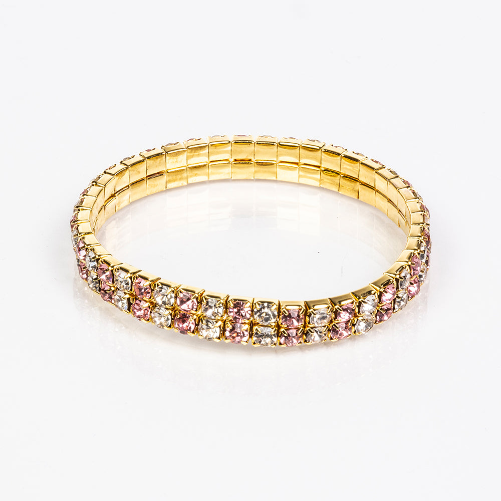 Pozlacená slitina - Sada s Růžovým Emporia® Křišťálem a Bílým Emporia® Křišťálem - Karátové číslo: 21.57. přibližná hmotnost: 16.25 gramů ( Náhrdelník+Náramek+Prsten+Přívěsek )