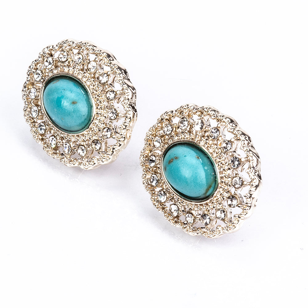 Pozlacená slitina - Sada se Skleněná Perla a Tyrkysem - Karátové číslo: 65.9. přibližná hmotnost: 115 gramů ( Náhrdelník+Náušnice ) 2 