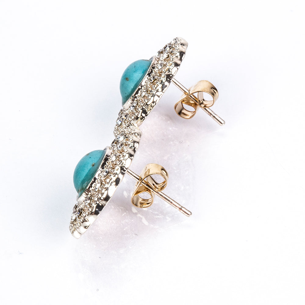 Pozlacená slitina - Sada se Skleněná Perla a Tyrkysem - Karátové číslo: 65.9. přibližná hmotnost: 115 gramů ( Náhrdelník+Náušnice ) 3 