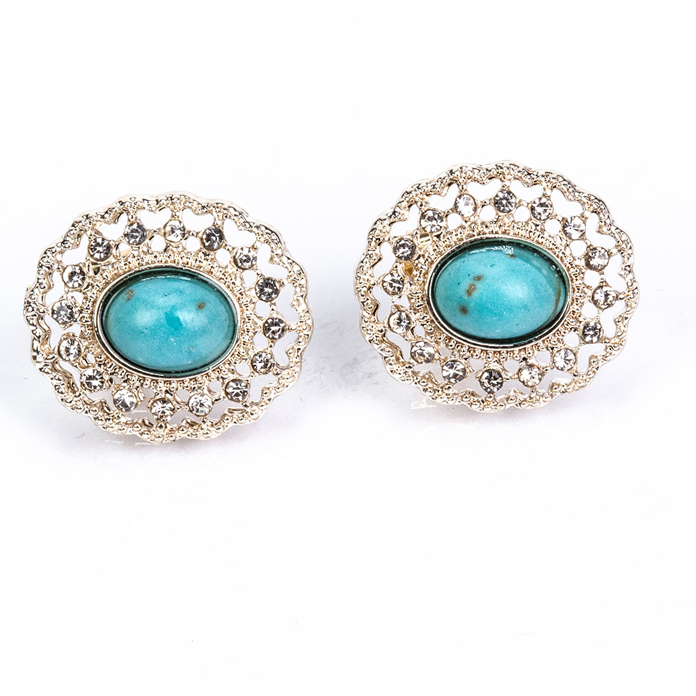 Pozlacená slitina - Sada se Skleněná Perla a Tyrkysem - Karátové číslo: 65.9. přibližná hmotnost: 115 gramů ( Náhrdelník+Náušnice )