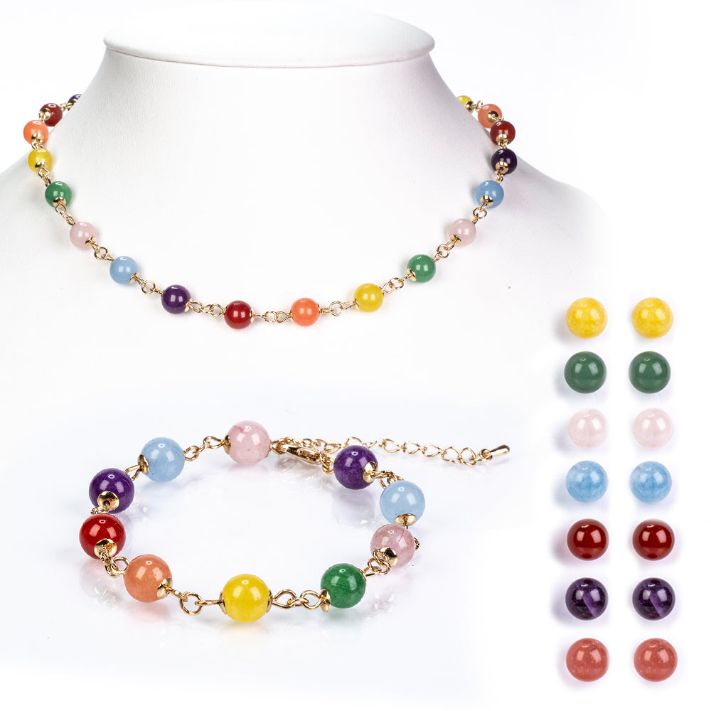 Pozlacená slitina - Sada s Červeným Achátem a Ametystem - Karátové číslo: 200. přibližná hmotnost: 80 gramů ( Náhrdelník+Náušnice+Náramek )