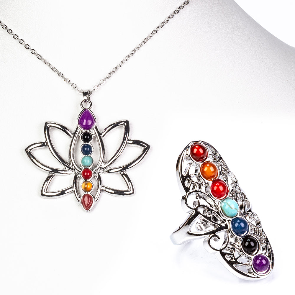 Pozlacená Slitinová Sada s Červeným Achátem a Ametystem ( Náhrdelník+Prsten+Přívěsek ) 1 