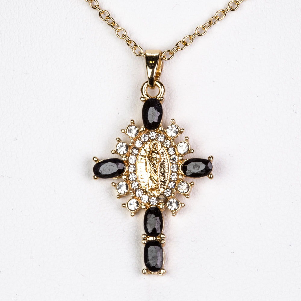 Kříž Pozlacený Slitinový Náhrdelník se Safírem a Bílým Emporia® Křišťálem ( Náhrdelník+Přívěsek )