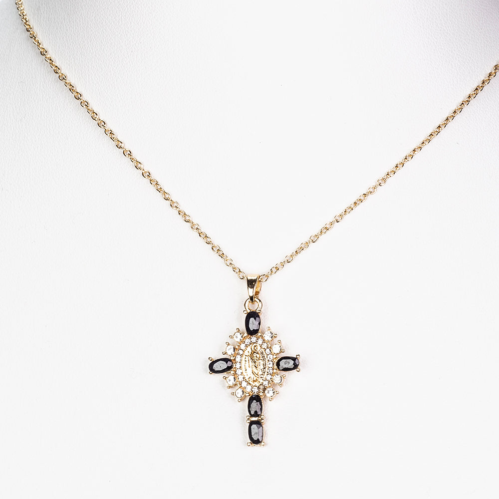 Kříž Pozlacený Slitinový Náhrdelník se Safírem a Bílým Emporia® Křišťálem ( Náhrdelník+Přívěsek ) 3 