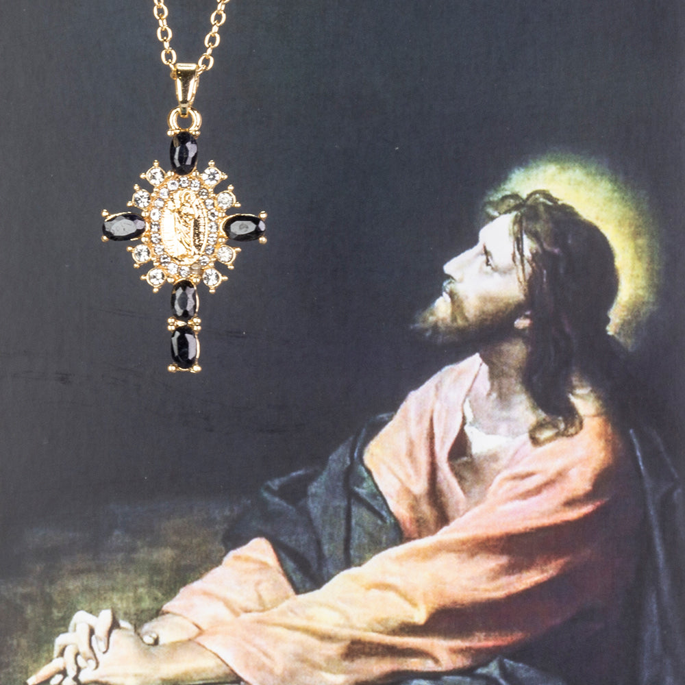 Kříž Pozlacený Slitinový Náhrdelník se Safírem a Bílým Emporia® Křišťálem ( Náhrdelník+Přívěsek ) 4 