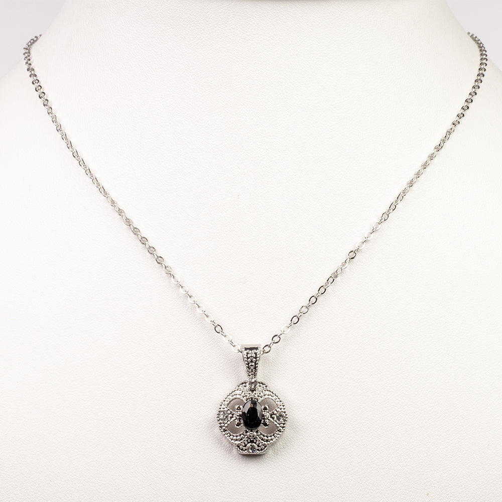 Pozlacená slitina - Sada se Safírem a Bílým Emporia® Křišťálem - Karátové číslo: 2.47. přibližná hmotnost: 10 gramů ( Náhrdelník+Náušnice+Přívěsek )