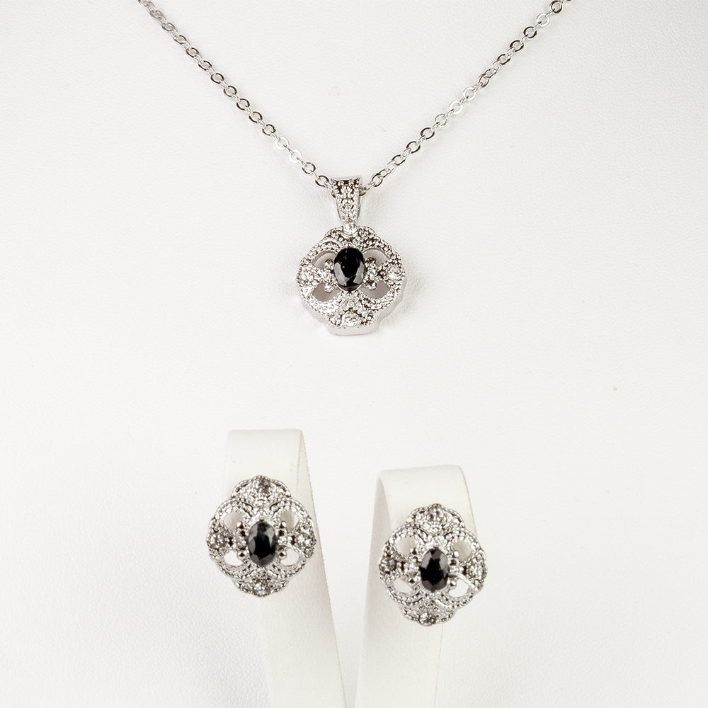 Pozlacená slitina - Sada se Safírem a Bílým Emporia® Křišťálem - Karátové číslo: 2.47. přibližná hmotnost: 10 gramů ( Náhrdelník+Náušnice+Přívěsek )