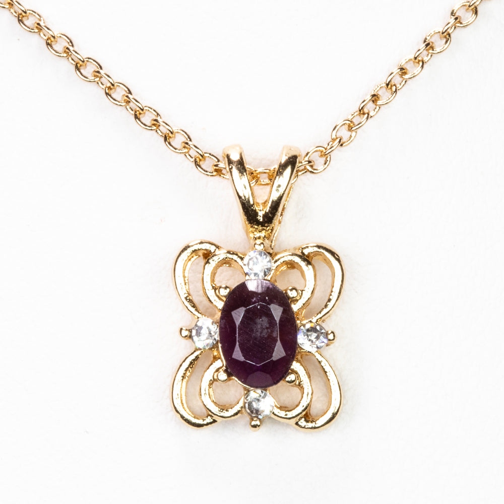 Pozlacený Slitinový Náhrdelník s Ametystem a Bílým Emporia® Křišťálem ( Náhrdelník+Přívěsek )