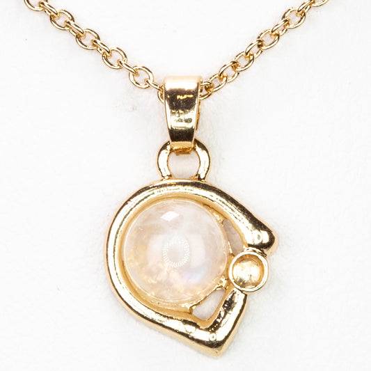 Pozlacený Slitinový Náhrdelník s Duhovým Měsíčním Kamenem a Bílým Emporia® Křišťálem ( Náhrdelník+Přívěsek )