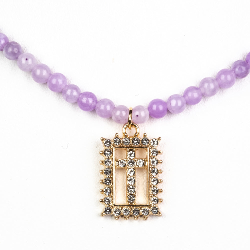 Korále Náhrdelník s Levandulovým Křemenem a Bílým Emporia® Křišťálem - Karátové číslo: 28.15. přibližná hmotnost: 16.25 gramů ( Náhrdelník+Přívěsek ) 1 