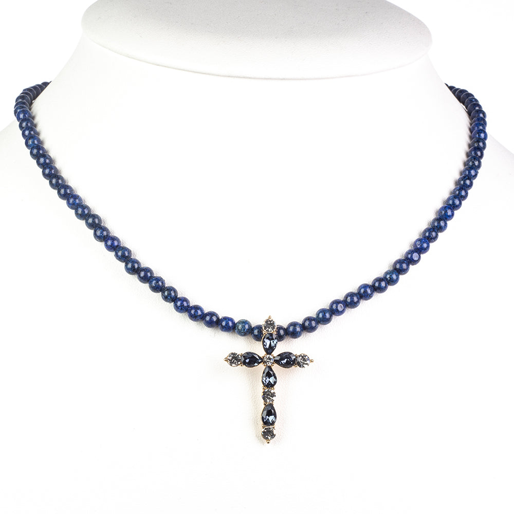 Pozlacená slitina - Náhrdelník s Lapisem Lazuli a Modrým Emporia® Křišťálem - Karátové číslo: 29.64. přibližná hmotnost: 11.25 gramů ( Náhrdelník+Přívěsek ) 2 