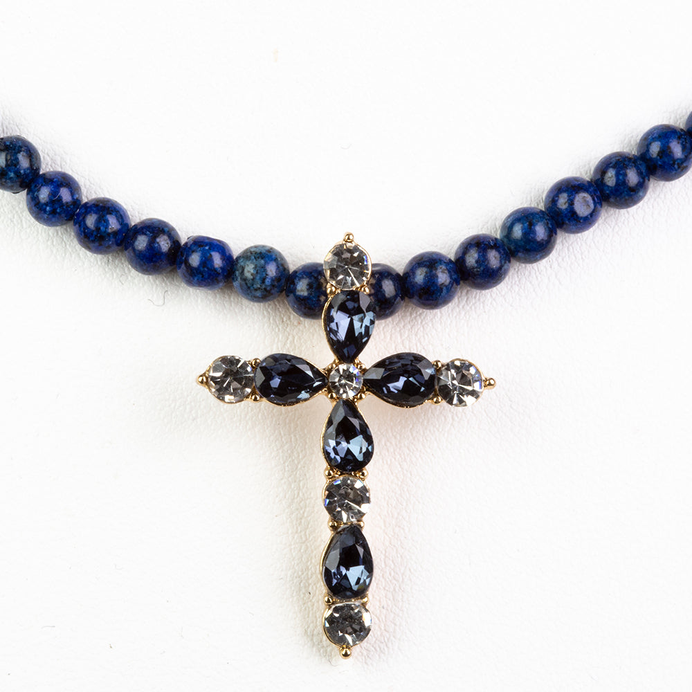 Pozlacená slitina - Náhrdelník s Lapisem Lazuli a Modrým Emporia® Křišťálem - Karátové číslo: 29.64. přibližná hmotnost: 11.25 gramů ( Náhrdelník+Přívěsek ) 1 