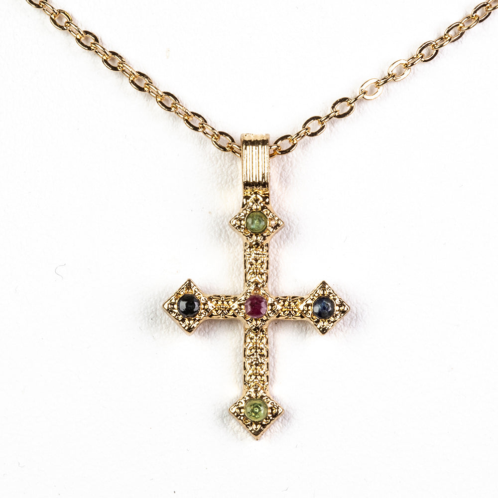 Pozlacená slitina - Náhrdelník s Barmským Rubínem a Brazilským Smaragdem - Karátové číslo: 0.23. přibližná hmotnost: 28.75 gramů ( Náhrdelník+Přívěsek ) 1 