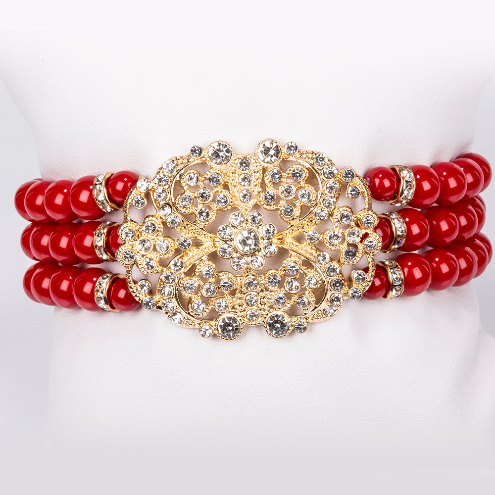 Pozlacená slitina - Sada s Bílým Emporia® Křišťálem - Karátové číslo: 977.3. přibližná hmotnost: 210 gramů ( Náhrdelník+Náramek )