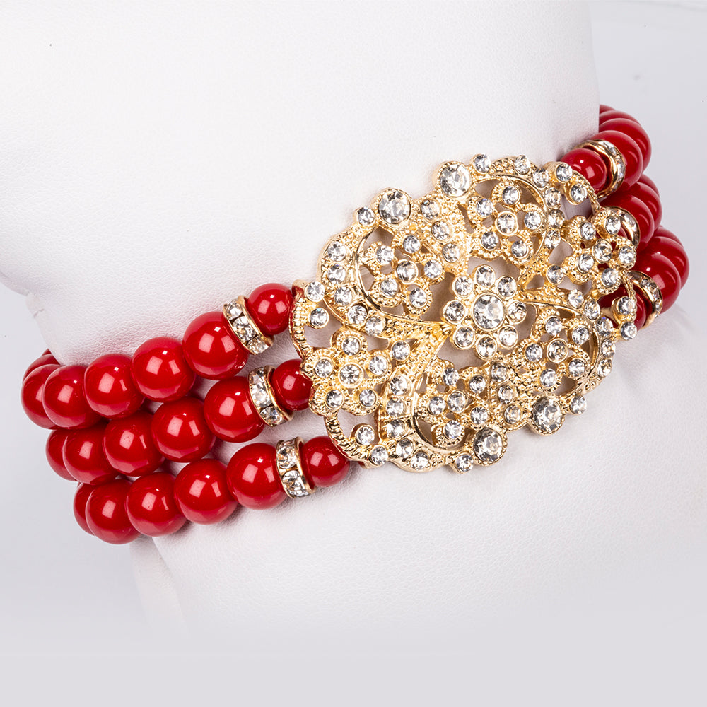 Pozlacená slitina - Sada s Bílým Emporia® Křišťálem - Karátové číslo: 977.3. přibližná hmotnost: 210 gramů ( Náhrdelník+Náramek ) 3 