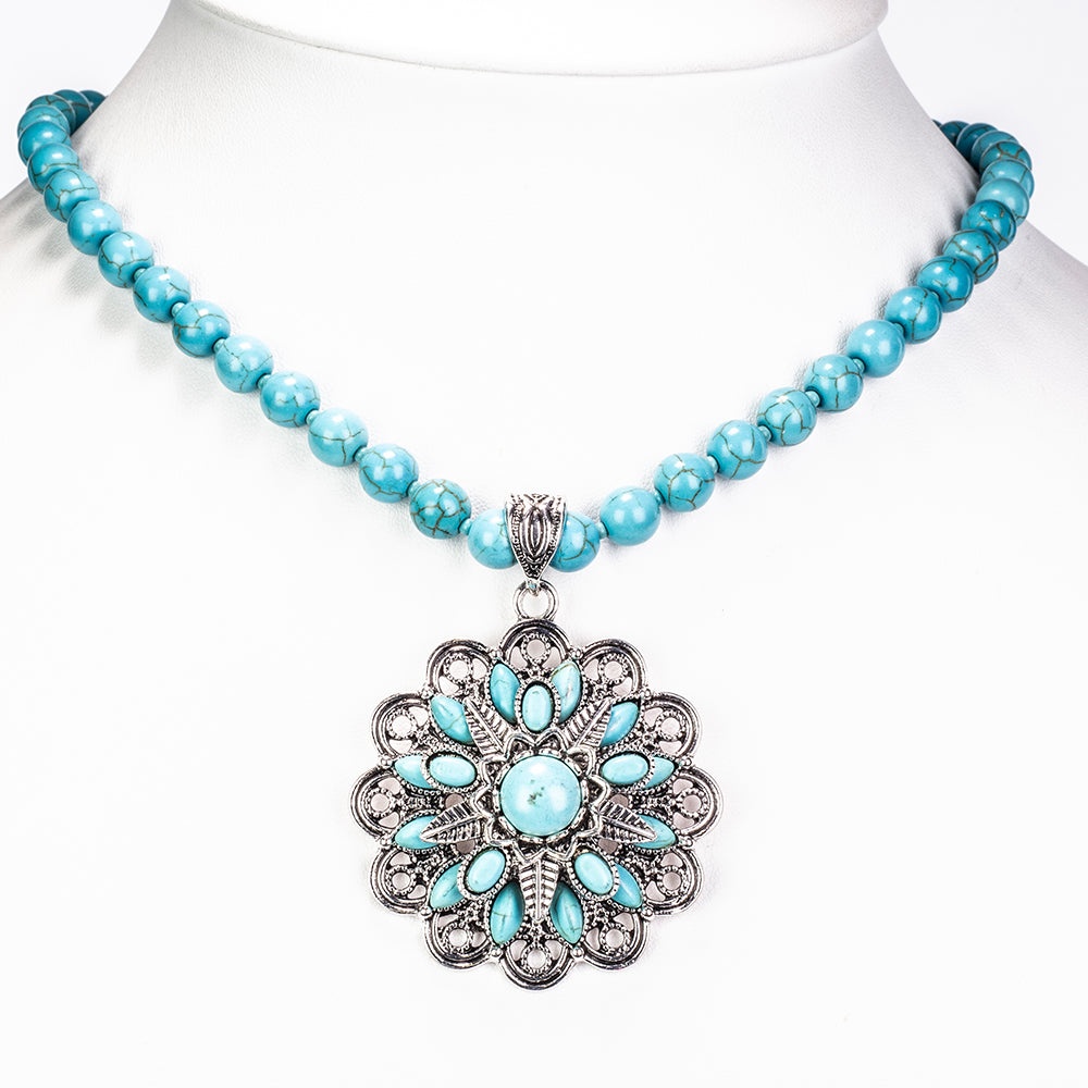 Pozlacená slitina - Sada s Tyrkysem - Karátové číslo: 215.32. přibližná hmotnost: 17 gramů ( Náhrdelník+Náušnice ) 3 