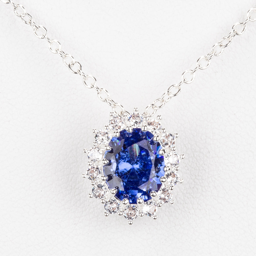 Pozlacená slitina - Sada s Modrým Emporia® Křišťálem a Bílým Emporia® Křišťálem - Karátové číslo: 5.95. přibližná hmotnost: 8 gramů ( Náhrdelník+Prsten )