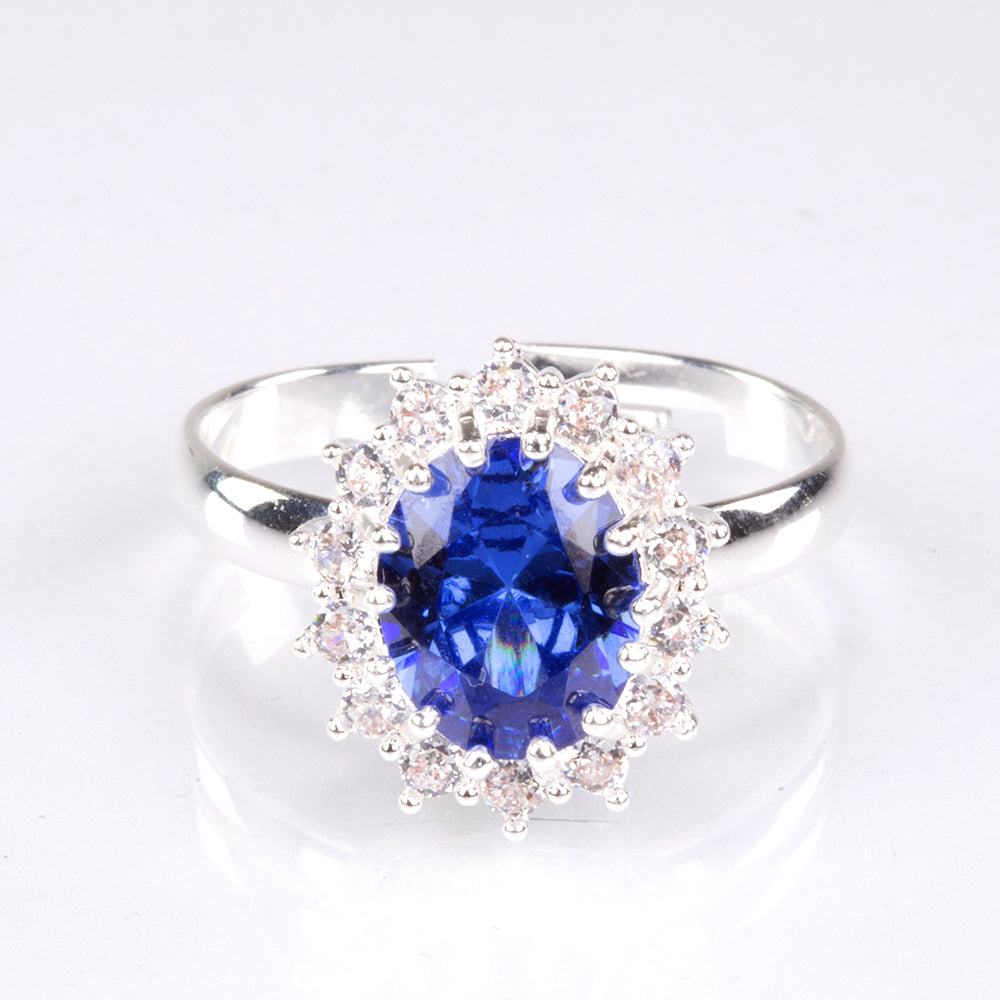 Pozlacená slitina - Sada s Modrým Emporia® Křišťálem a Bílým Emporia® Křišťálem - Karátové číslo: 5.95. přibližná hmotnost: 8 gramů ( Náhrdelník+Prsten ) 4 