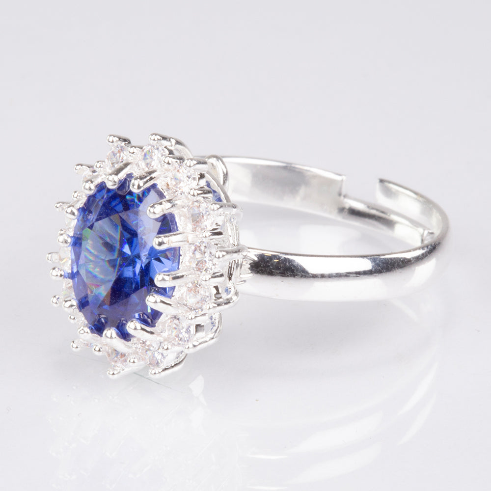 Pozlacená slitina - Sada s Modrým Emporia® Křišťálem a Bílým Emporia® Křišťálem - Karátové číslo: 5.95. přibližná hmotnost: 8 gramů ( Náhrdelník+Prsten ) 5 