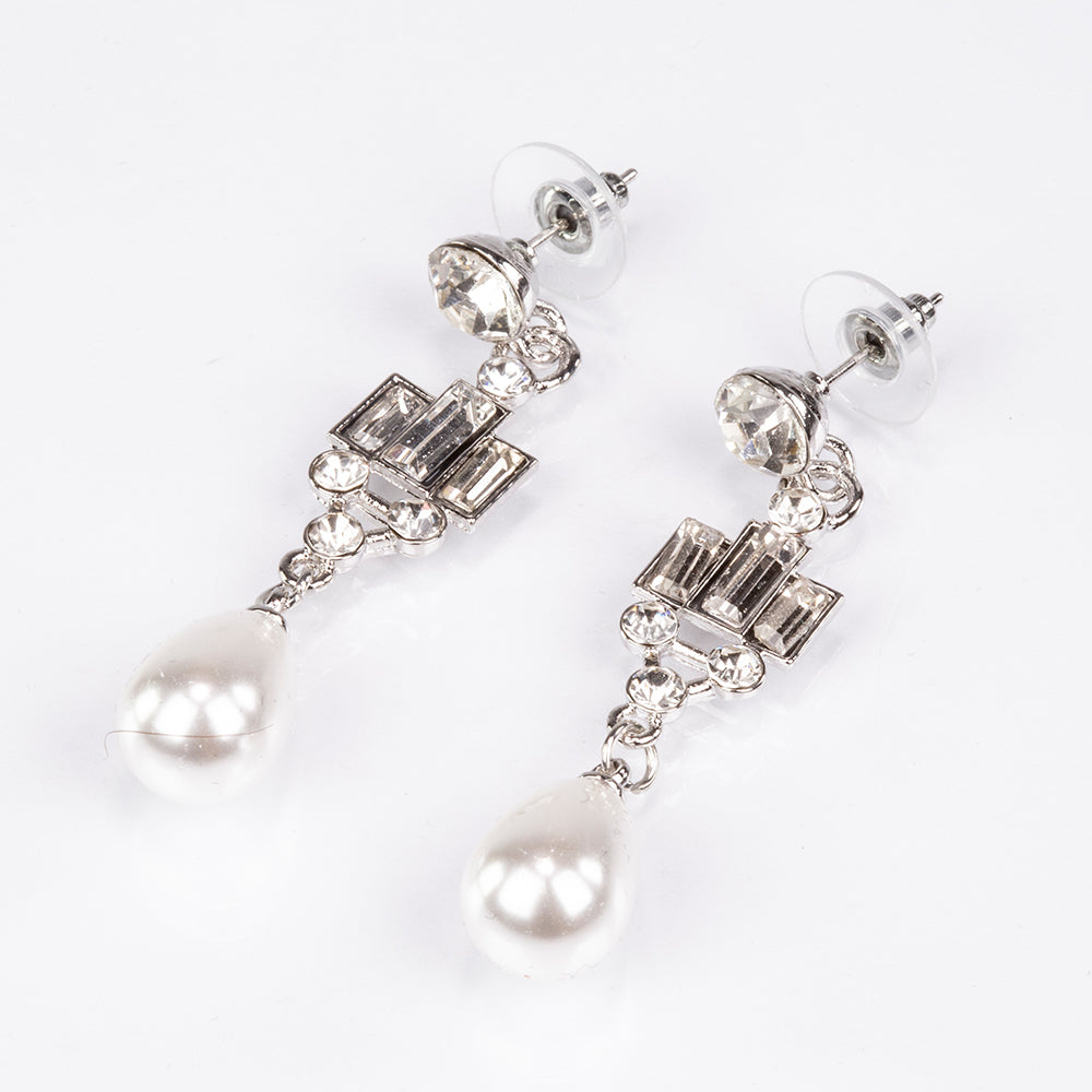 Pozlacená slitina - Sada se Skleněná Perla a Bílým Emporia® Křišťálem - Karátové číslo: 442.7. přibližná hmotnost: 20 gramů ( Náhrdelník+Náušnice ) 2 