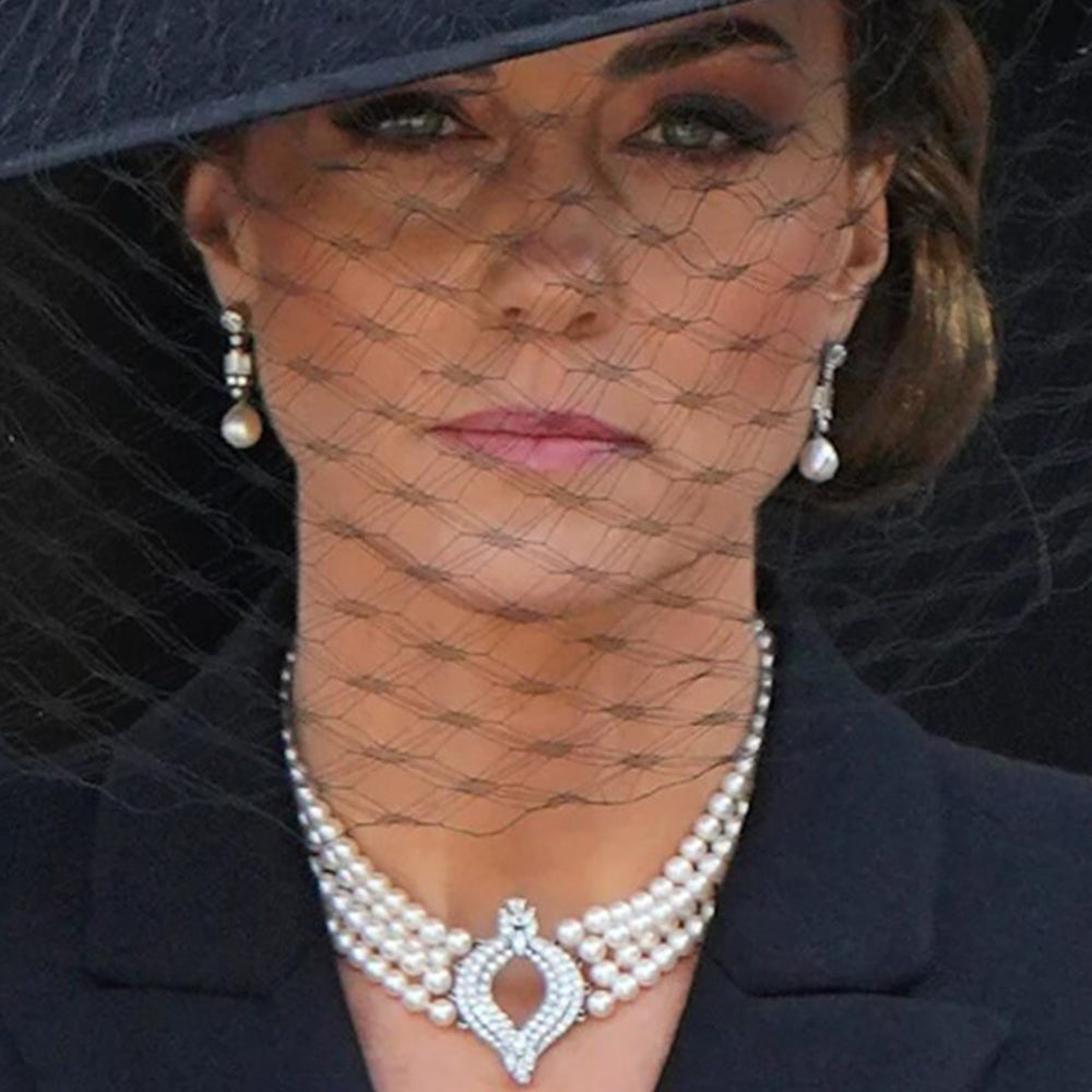 Pozlacená slitina - Sada se Skleněná Perla a Bílým Emporia® Křišťálem - Karátové číslo: 442.7. přibližná hmotnost: 20 gramů ( Náhrdelník+Náušnice )