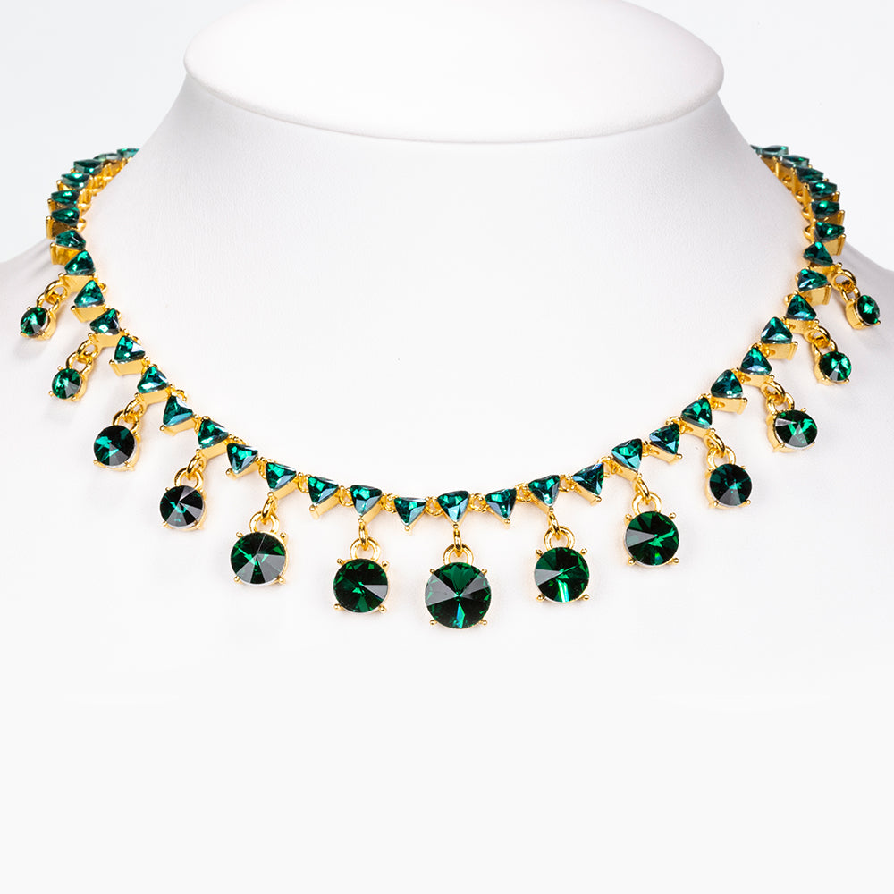 Pozlacená slitina - Sada se Zeleným Emporia® Křišťálem - Karátové číslo: 31.22. přibližná hmotnost: 15 gramů ( Náhrdelník+Náušnice ) 2 