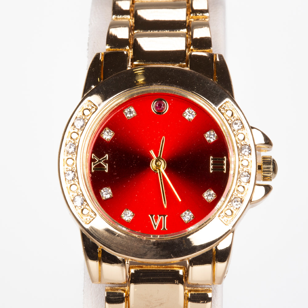 Pozlacená slitina - Hodinky s Rubínem a Bílým Emporia® Křišťálem - Karátové číslo: 0.92. přibližná hmotnost: 62 gramů ( Náhrdelník+Náušnice+Přívěsek ) 6 