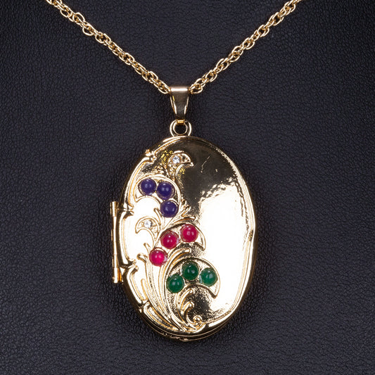 Pozlacená slitina - Náhrdelník s Rubínem a se Safírem - Karátové číslo: 0.44. přibližná hmotnost: 22 gramů