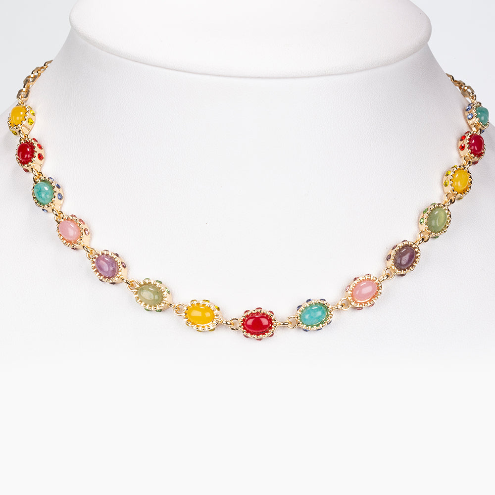 Pozlacená slitina - Náhrdelník s Červeným Achátem a Ametystem - Karátové číslo: 12.23. přibližná hmotnost: 17 gramů