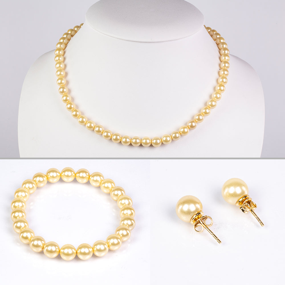 Pozlacené Stříbro 925/1000 - Sada s Jihomořskou Zlatou Perlou - Karátové číslo: 473.5. přibližná hmotnost: 95.36 gramů ( Náhrdelník+Náušnice+Náramek ) 1 