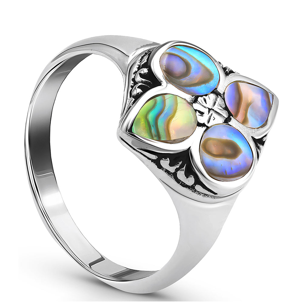 Stříbro 925/1000 - Prsten s Mušlí Abalone - Karátové číslo: 2.75. přibližná hmotnost: 4.79 gramů 1 
