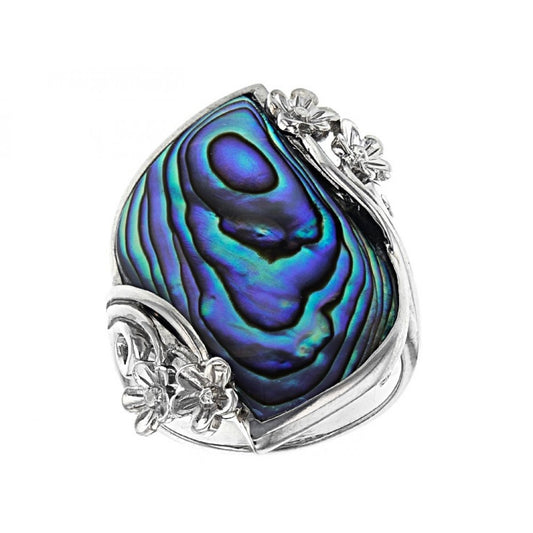 Stříbro 925/1000 - Prsten s Mušlí Abalone - Karátové číslo: 1.25. přibližná hmotnost: 4.9 gramů