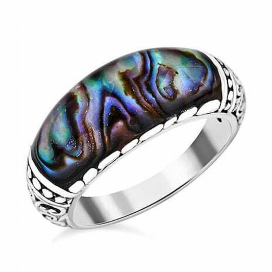 Stříbro 925/1000 - Prsten s Mušlí Abalone - Karátové číslo: 1.25. přibližná hmotnost: 5.25 gramů