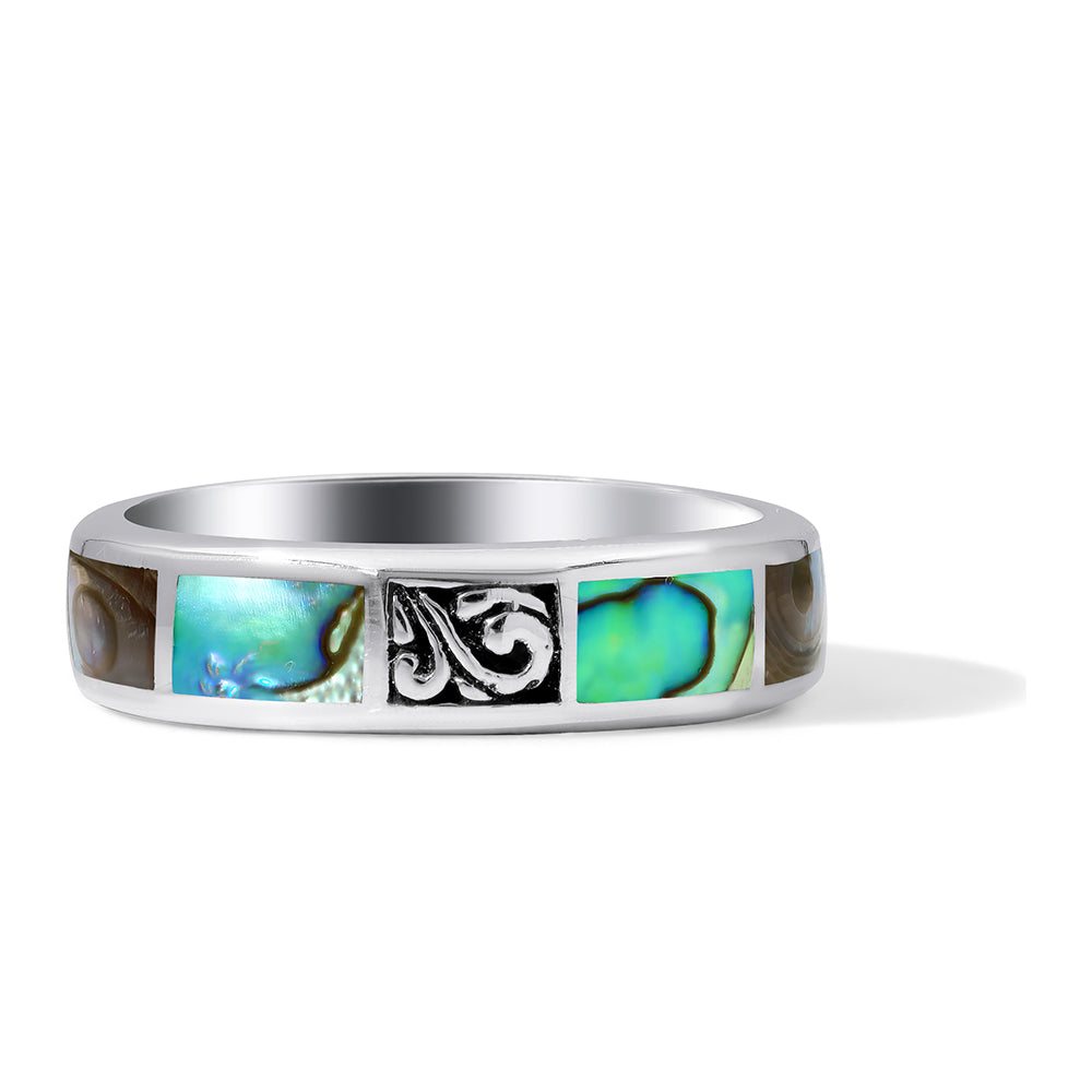 Stříbro 925/1000 - Prsten s Mušlí Abalone - Karátové číslo: 1.1. přibližná hmotnost: 9.72 gramů
