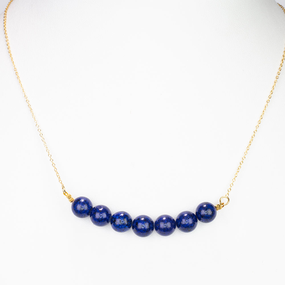 Pozlacené Stříbro 925/1000 - Náhrdelník s Lapisem Lazuli - Karátové číslo: 28. přibližná hmotnost: 7.44 gramů 5 
