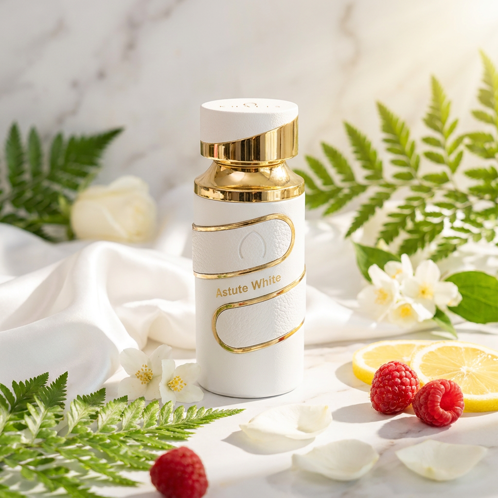100 ml Eau de Perfume Oriental ASTUTE WHITE (TOP: RASPBERRY, LEMON, NEROLI; MIDDLE: ROSE, JASMINE; BASE: VANILLA, MUSK, AMBERWOOD)