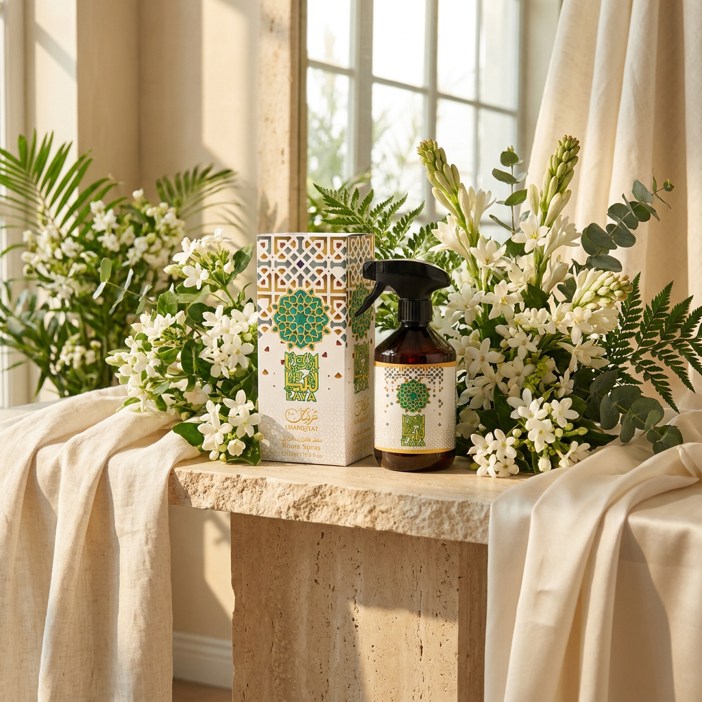 Room Spray LAYA 500 ML (TOP: WHITE FLORAL, JASMINE, TUBEROSE, GREEN; MIDDLE: LILY OF THE VALLEY, VIOLET, PEACH; BASE: SANDALWOOD, VANILLA, MUSK)