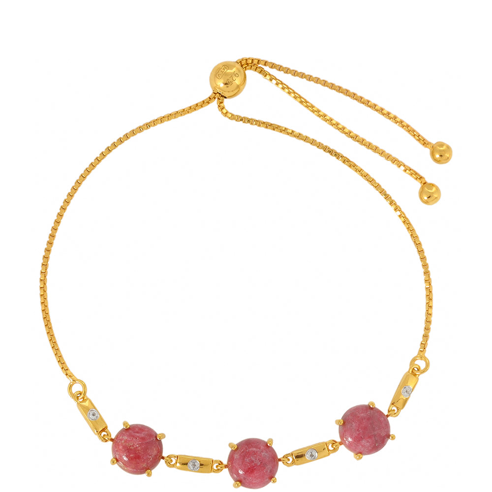 Pozlacené stříbro 925/1000 Náramek s Thulitem a Bílým Topazem - Karátové číslo: 6.78. přibližná hmotnost: 5.33 gramů 1 