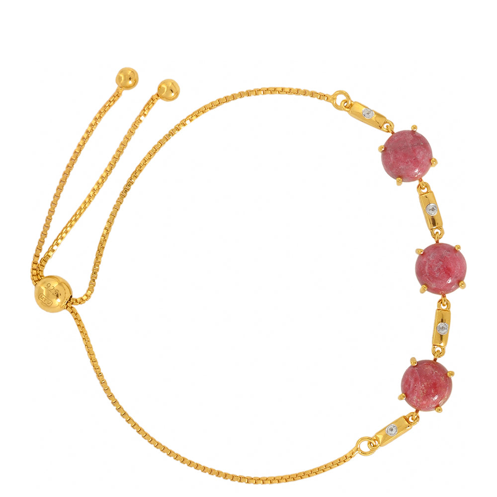 Pozlacené stříbro 925/1000 Náramek s Thulitem a Bílým Topazem - Karátové číslo: 6.78. přibližná hmotnost: 5.33 gramů