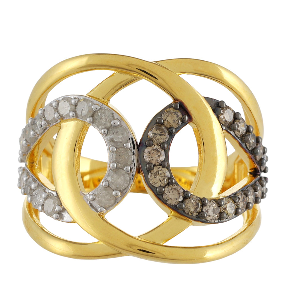 Pozlacené stříbro 925/1000 Prsten s Champagne Diamantem a Bílým Diamantem - Karátové číslo: 0.78. přibližná hmotnost: 5.44 gramů