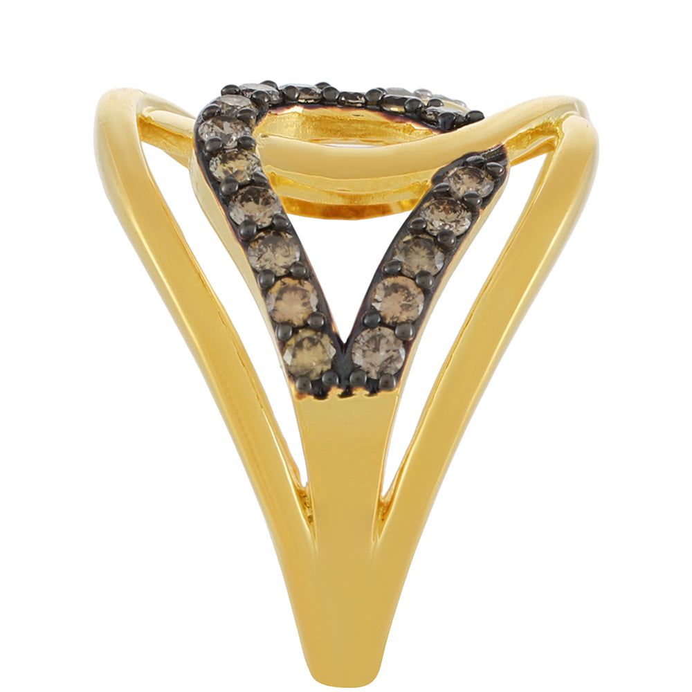 Pozlacené stříbro 925/1000 Prsten s Champagne Diamantem a Bílým Diamantem - Karátové číslo: 0.78. přibližná hmotnost: 5.44 gramů