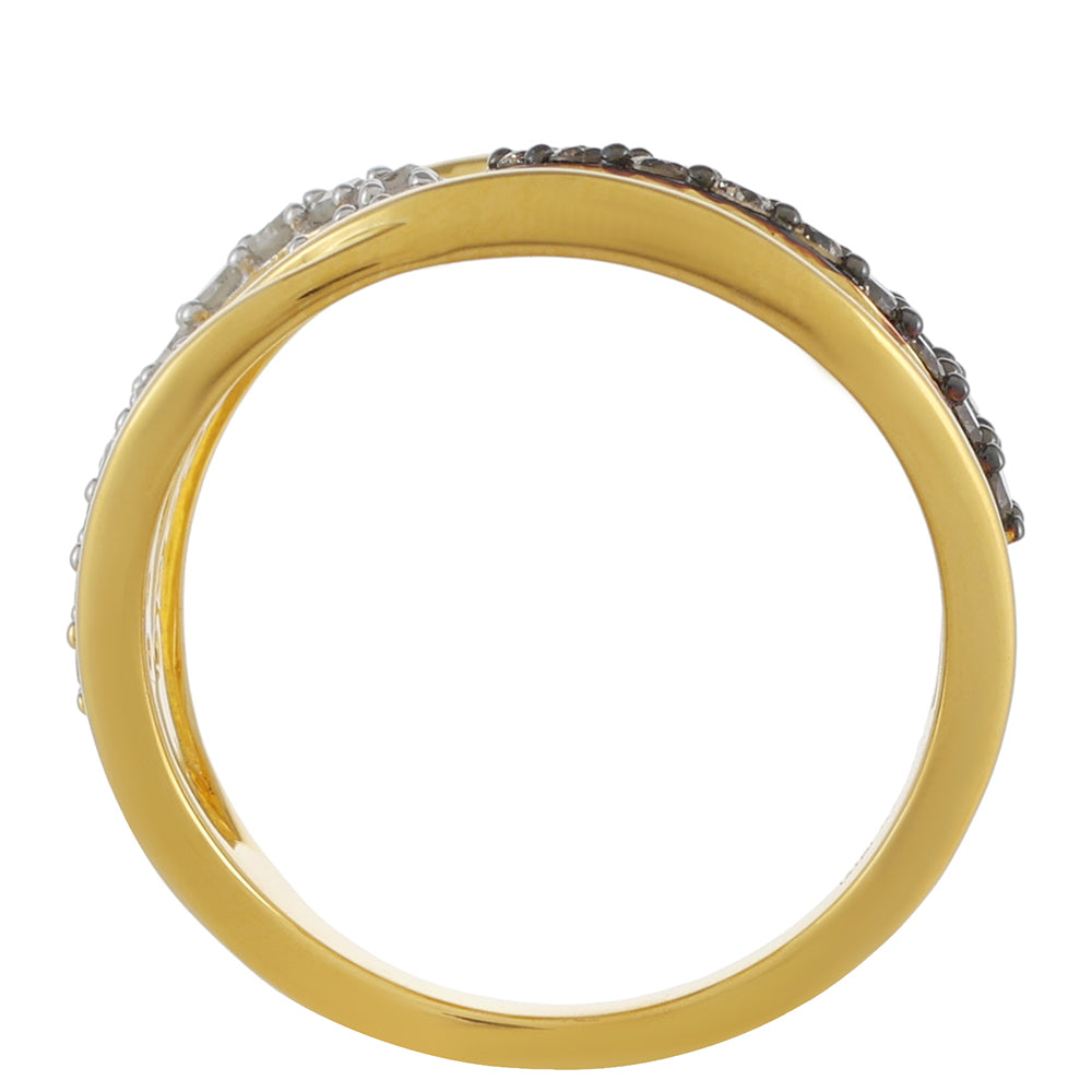 Pozlacené stříbro 925/1000 Prsten s Champagne Diamantem a Bílým Diamantem - Karátové číslo: 0.78. přibližná hmotnost: 5.44 gramů 4 