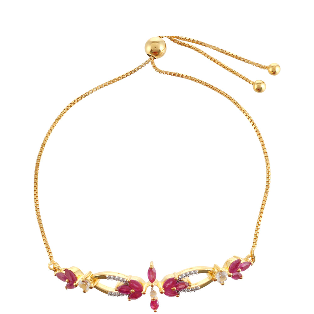 Pozlacený Stříbrný Náramek s Thajským Rubínem a Bílým Topazem 2 