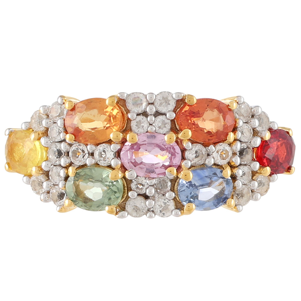 Pozlacený Stříbrný Prsten s Duhovým Safírem a Bílým Topazem 1 