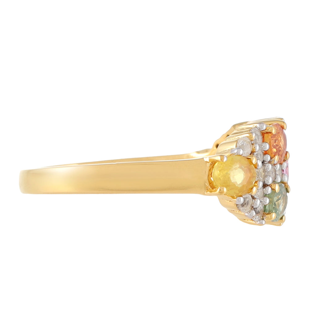 Pozlacený Stříbrný Prsten s Duhovým Safírem a Bílým Topazem 2 
